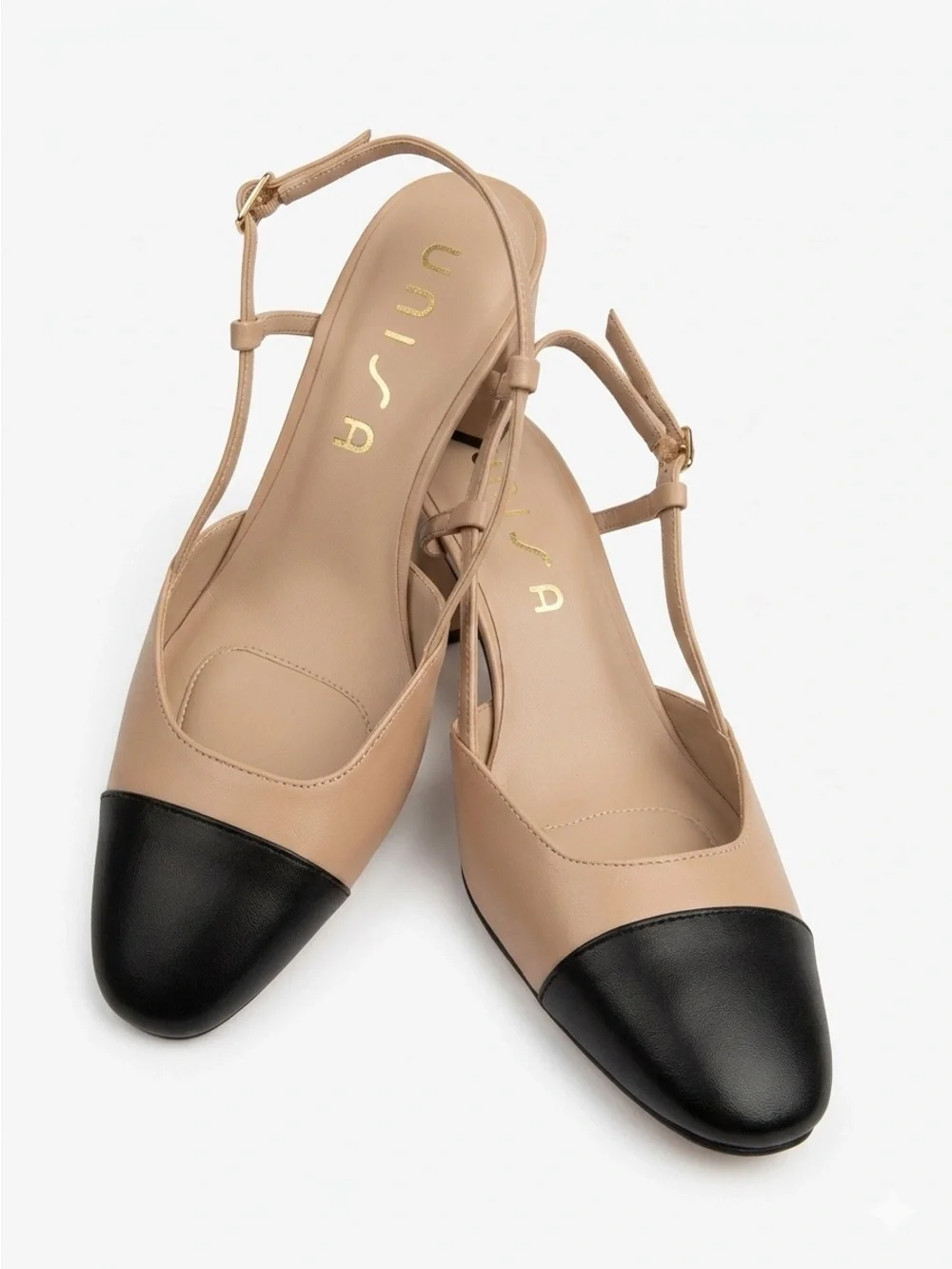 Unisa Unhavie Slingback Block Heel Pumps Nude & Black 7.5 Block Heel - Picture 3 of 9